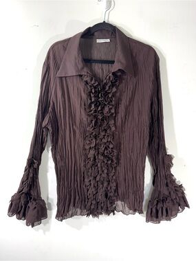 Kaelyn-Max Brown Pleated Ruffle Blouse 2X
